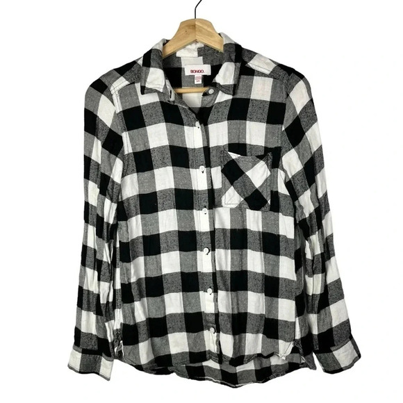 Bongo Black & White Square Plaid Long Sleeve Button Down S - Picture 1 of 4